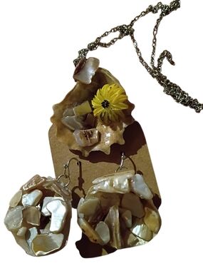 Handmade Cream and Yellow Shell Necklace & Earrings Set